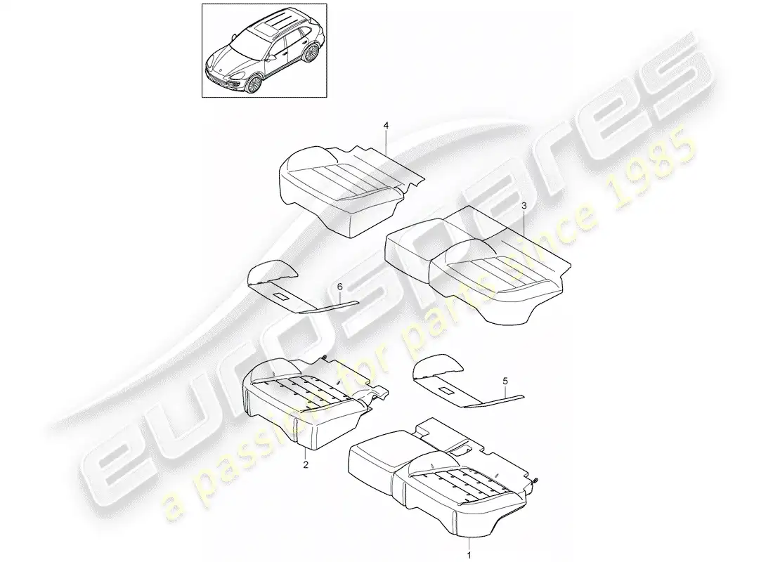 porsche 2015 (cayenne e2 92a) cojín del asiento diagrama de piezas