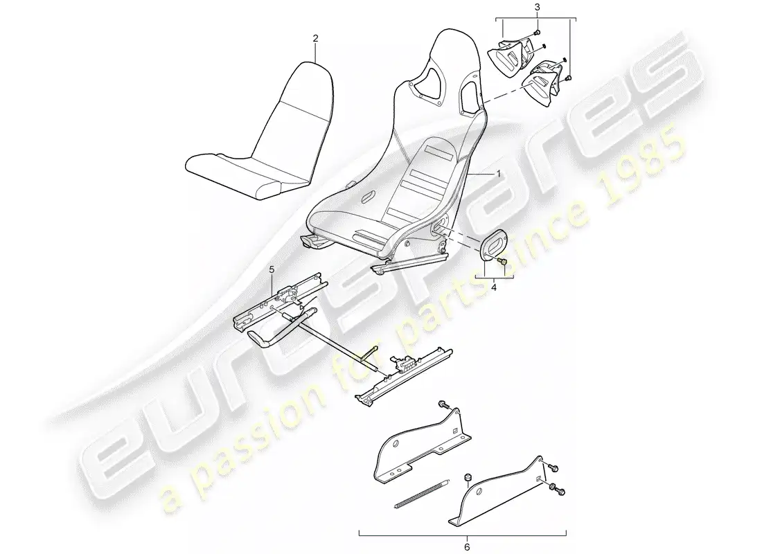 porsche 2007 (997-1 gt3) asiento diagrama de piezas