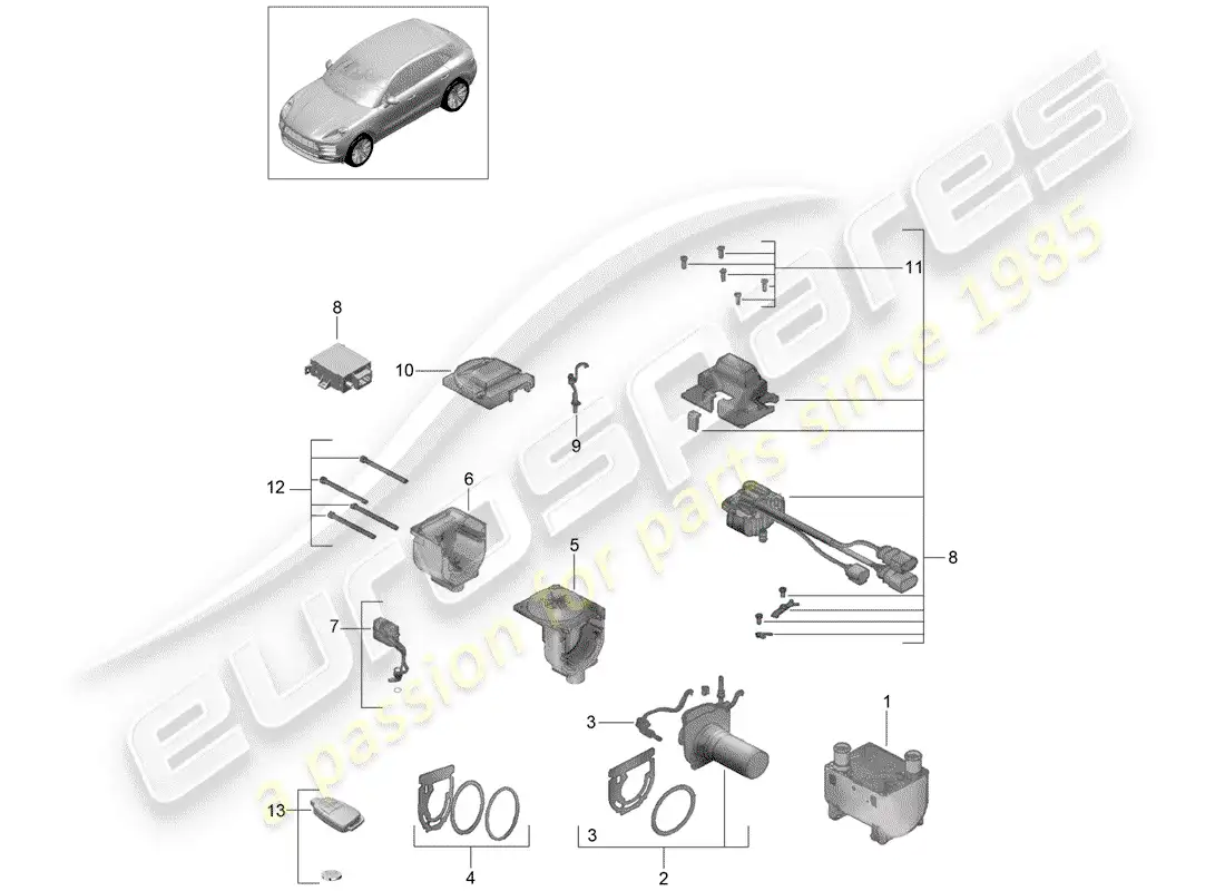 porsche 2019 (macan) calentador adicional diagrama de piezas