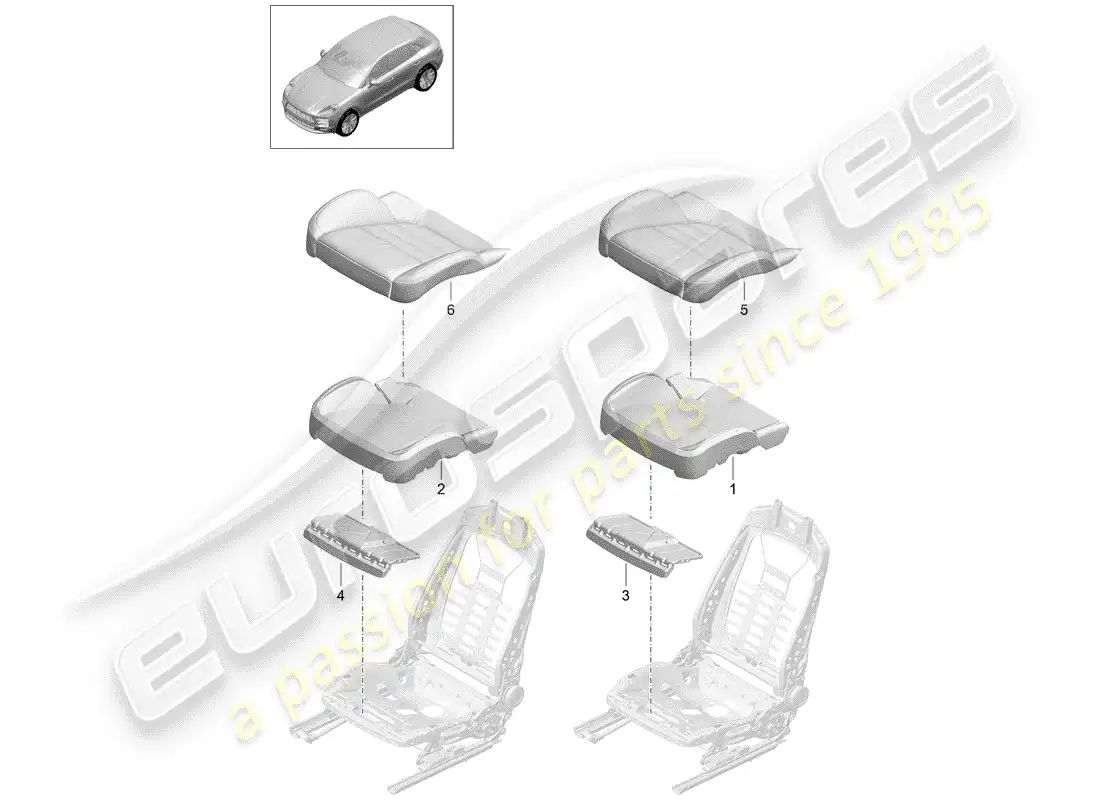 porsche 2020 (macan) parte de espuma diagrama de piezas