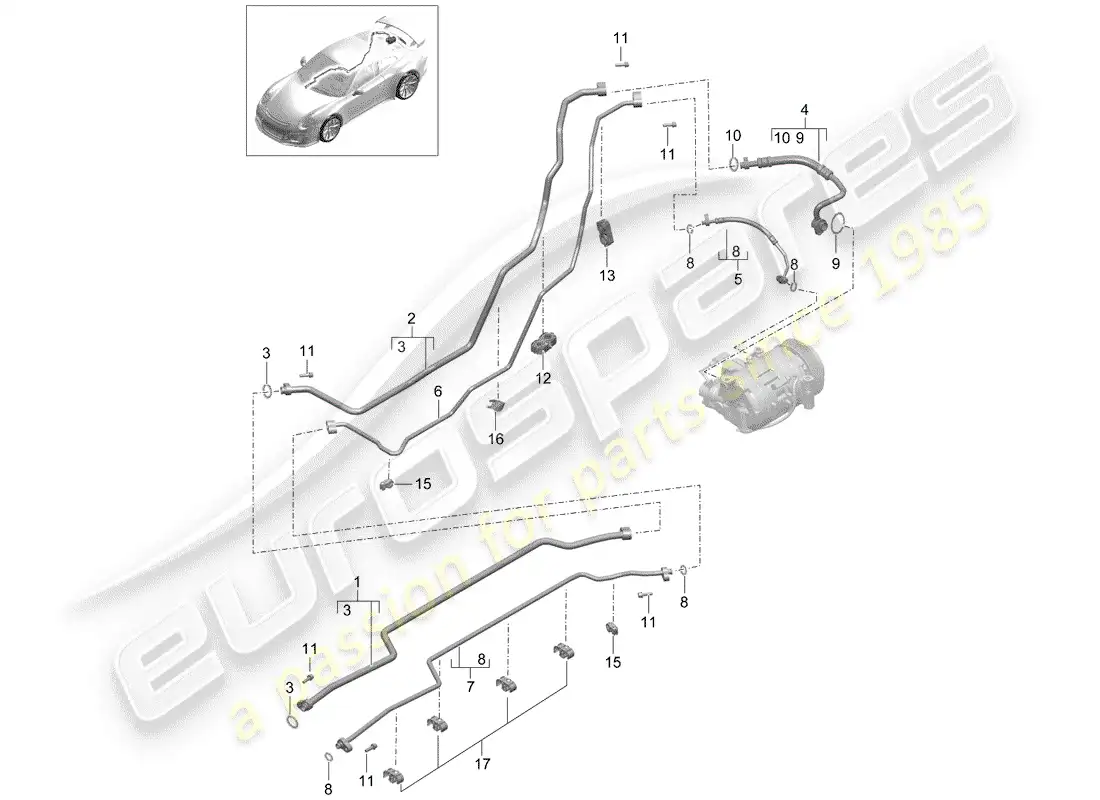 porsche 2018 (991-2 r/gt3/rs) circuito refrigerante diagrama de piezas
