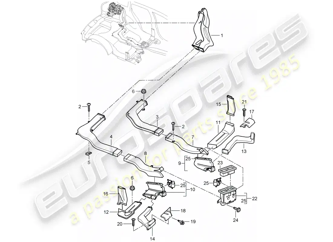 porsche 2005 (cayenne e1 9pa) ducto de aire diagrama de piezas