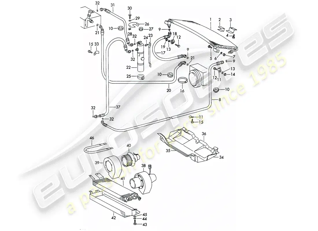 porsche 1970 (911) aire acondicionado - condensador - mangueras - y - sujetadores - no para: - (ee. uu.) diagrama de piezas