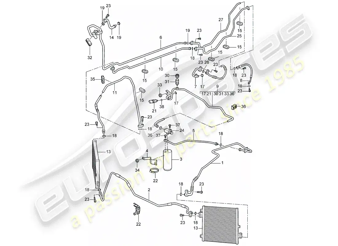 porsche 2008 (997-1 gt3) circuito refrigerante diagrama de piezas