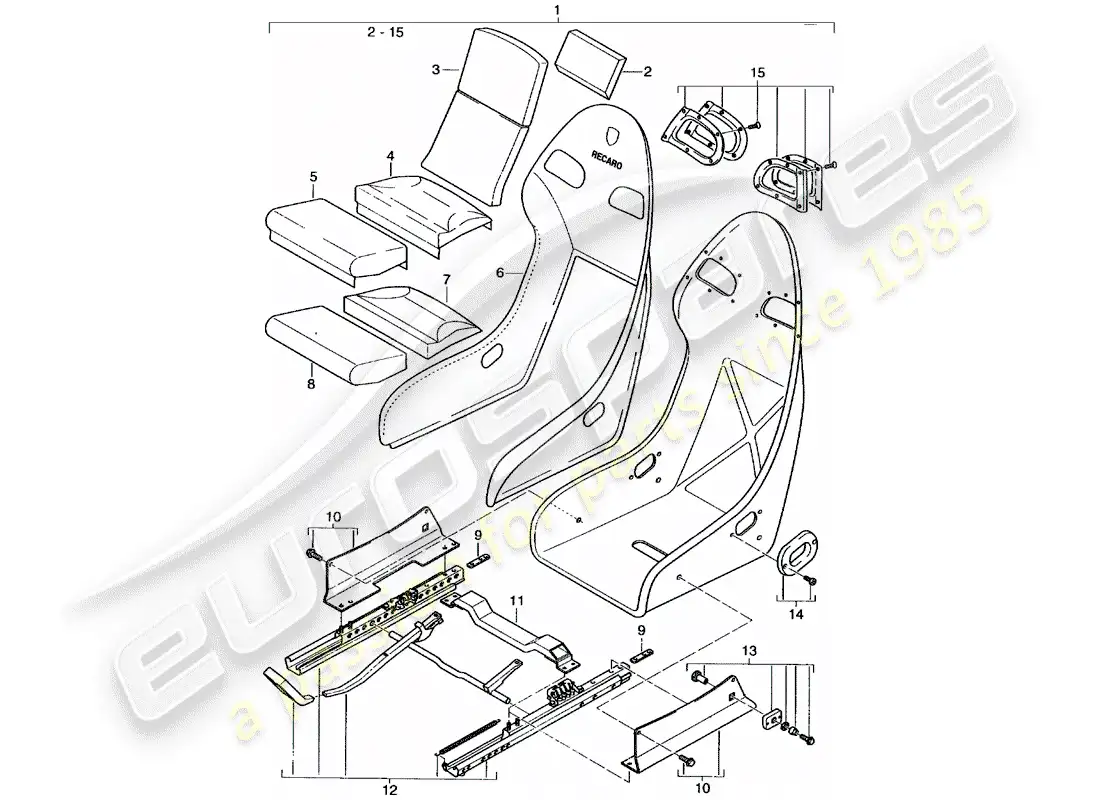 porsche 2004 (996 gt3) asiento - con: - cuero - asiento cubrir diagrama de piezas