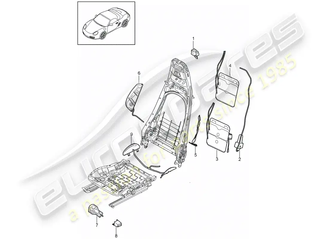 porsche 2012 (987 boxster) soporte lumbar diagrama de piezas