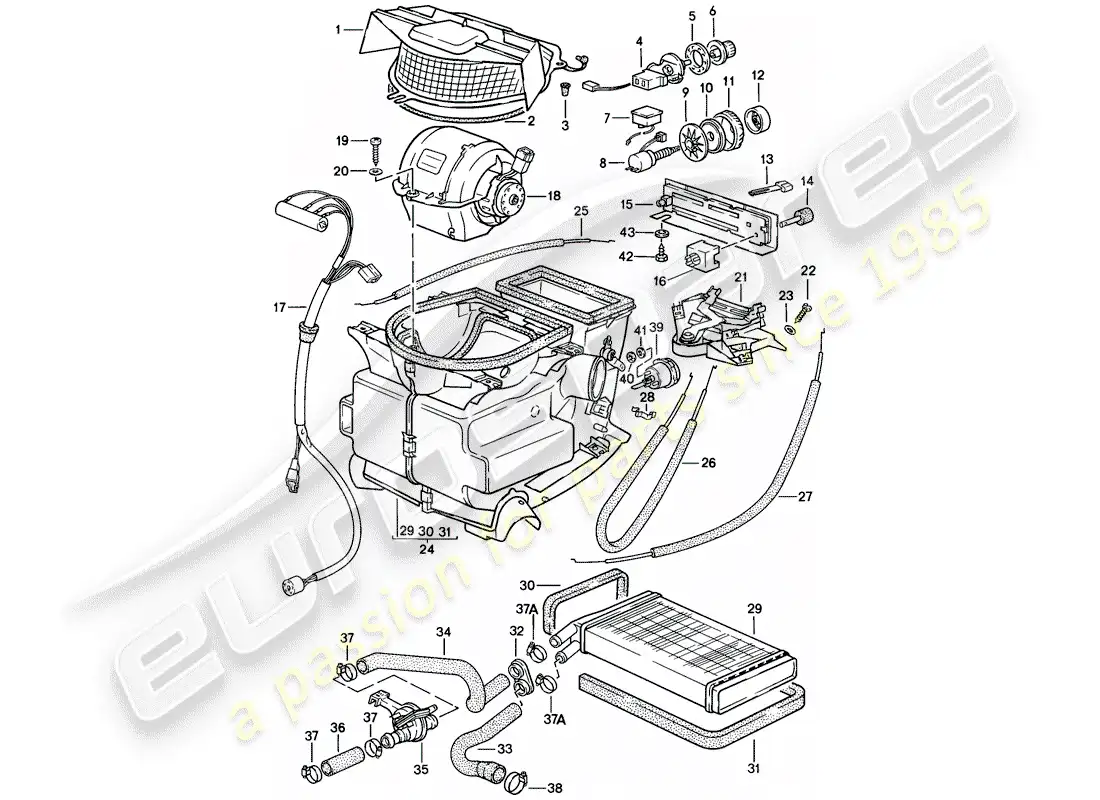 porsche 1988 (924s) calentador - ventilador - núcleo del calentador diagrama de piezas