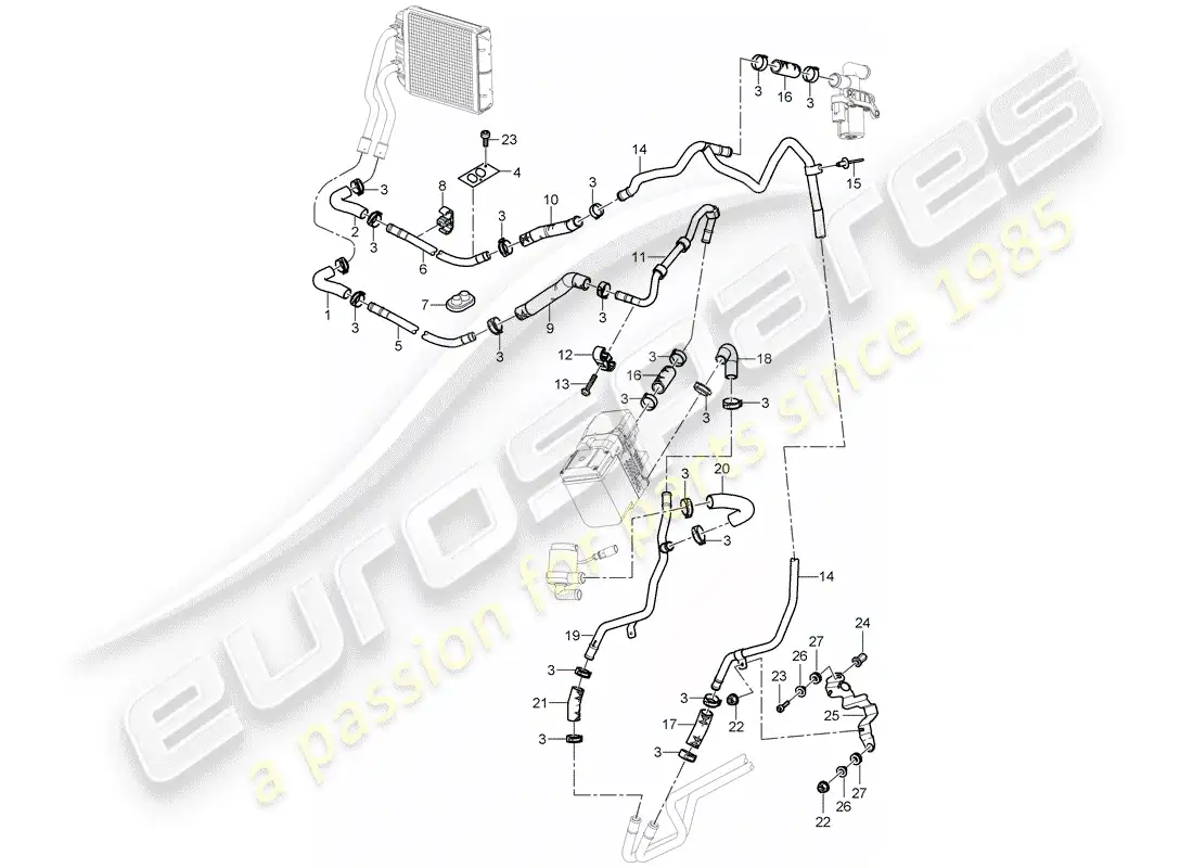 porsche 2004 (cayenne e1 9pa) aire acondicionado/calefacción/aux. calentador diagrama de piezas