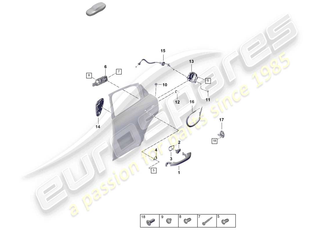 porsche 2023 (cayenne e3 pa) manija de la puerta, cerradura de puerta trasera exterior diagrama de piezas del cupé