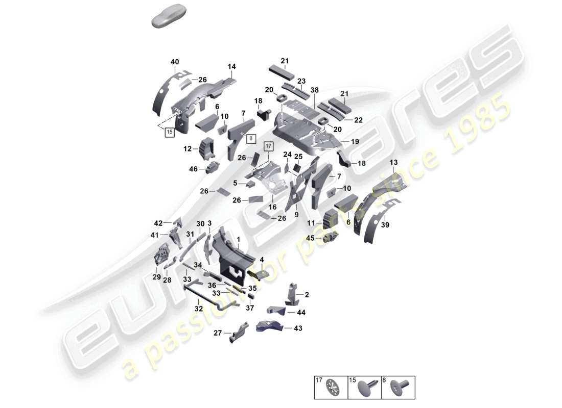 porsche 2024 (992-2) diagrama de partes del cuerpo de amortiguación del absorbedor de sonido
