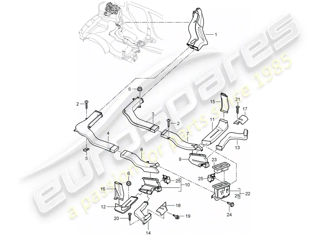 porsche 2010 (cayenne e1 9pa) distribuidor de aire diagrama de piezas