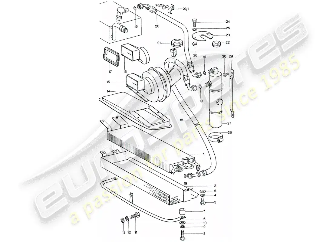 porsche 1977 (911) aire acondicionado - condensador - líneas diagrama de piezas