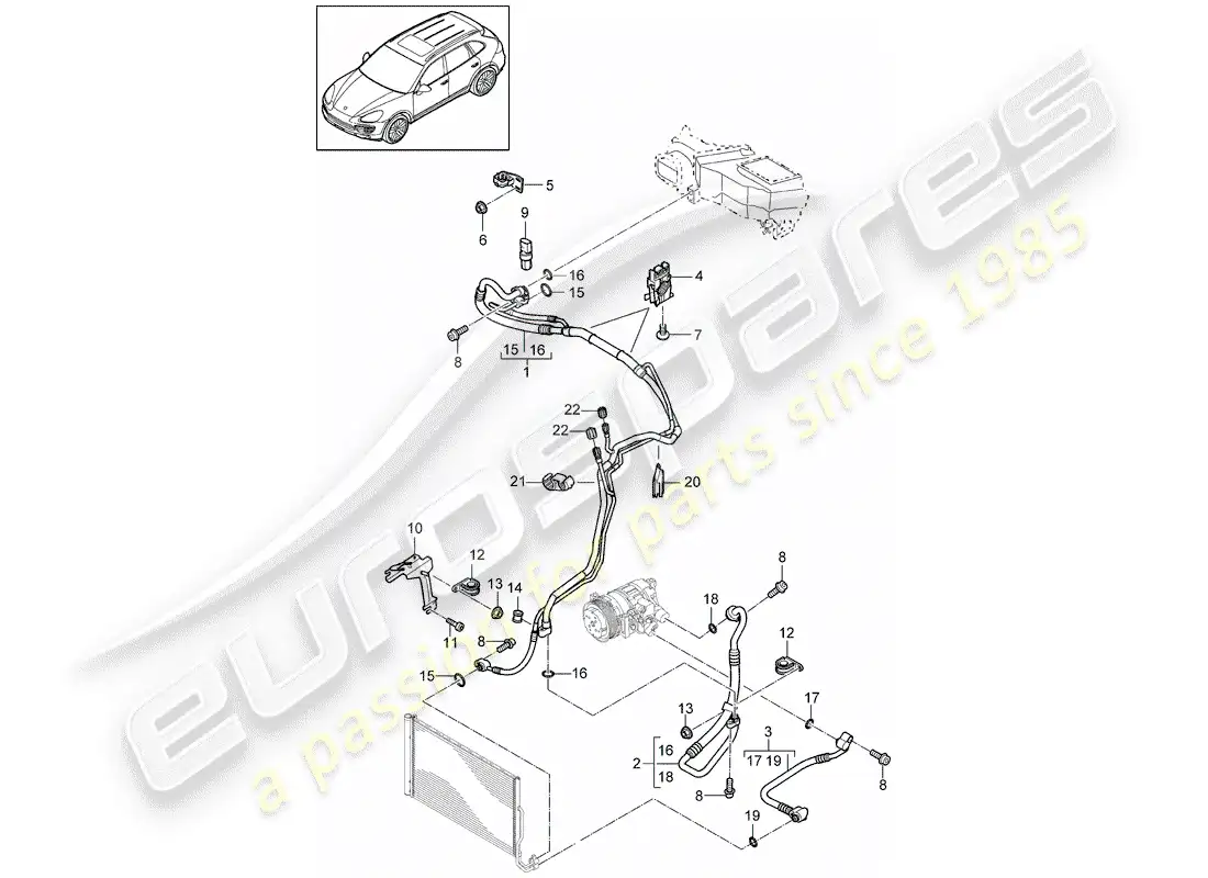porsche 2018 (cayenne e2 92a) diagrama de piezas del circuito refrigerante