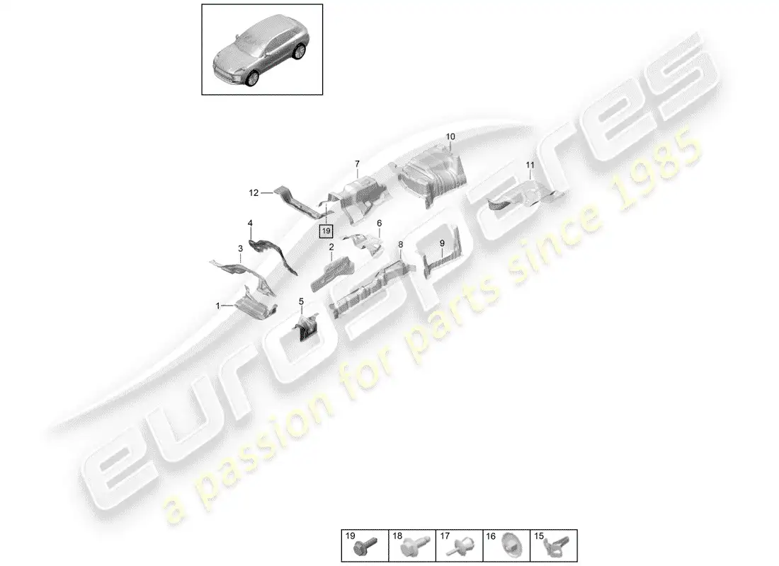 porsche 2019 (macan) recubrimiento diagrama de piezas