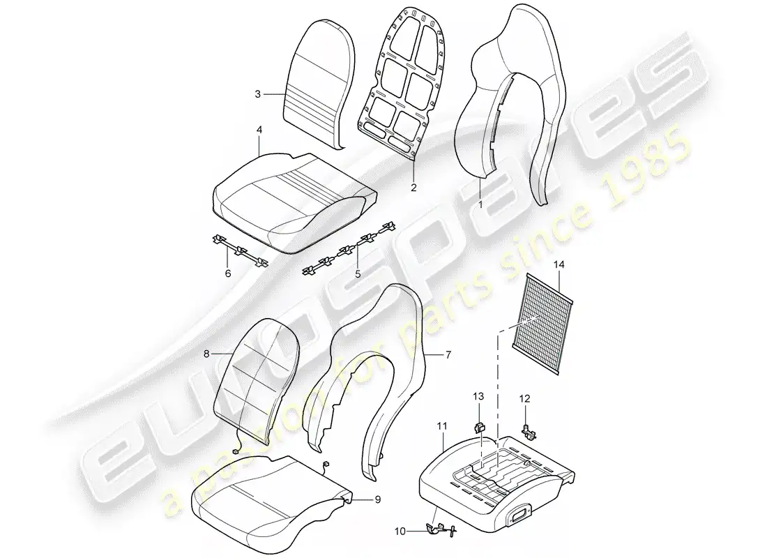 porsche 2003 (996 gt3) funda - parte de espuma - asiento deportivo diagrama de piezas