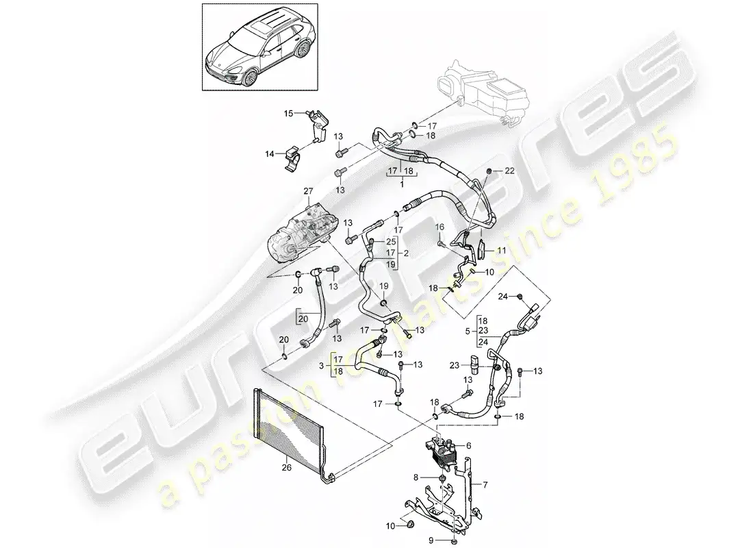 porsche 2018 (cayenne e2 92a) diagrama de piezas del circuito refrigerante