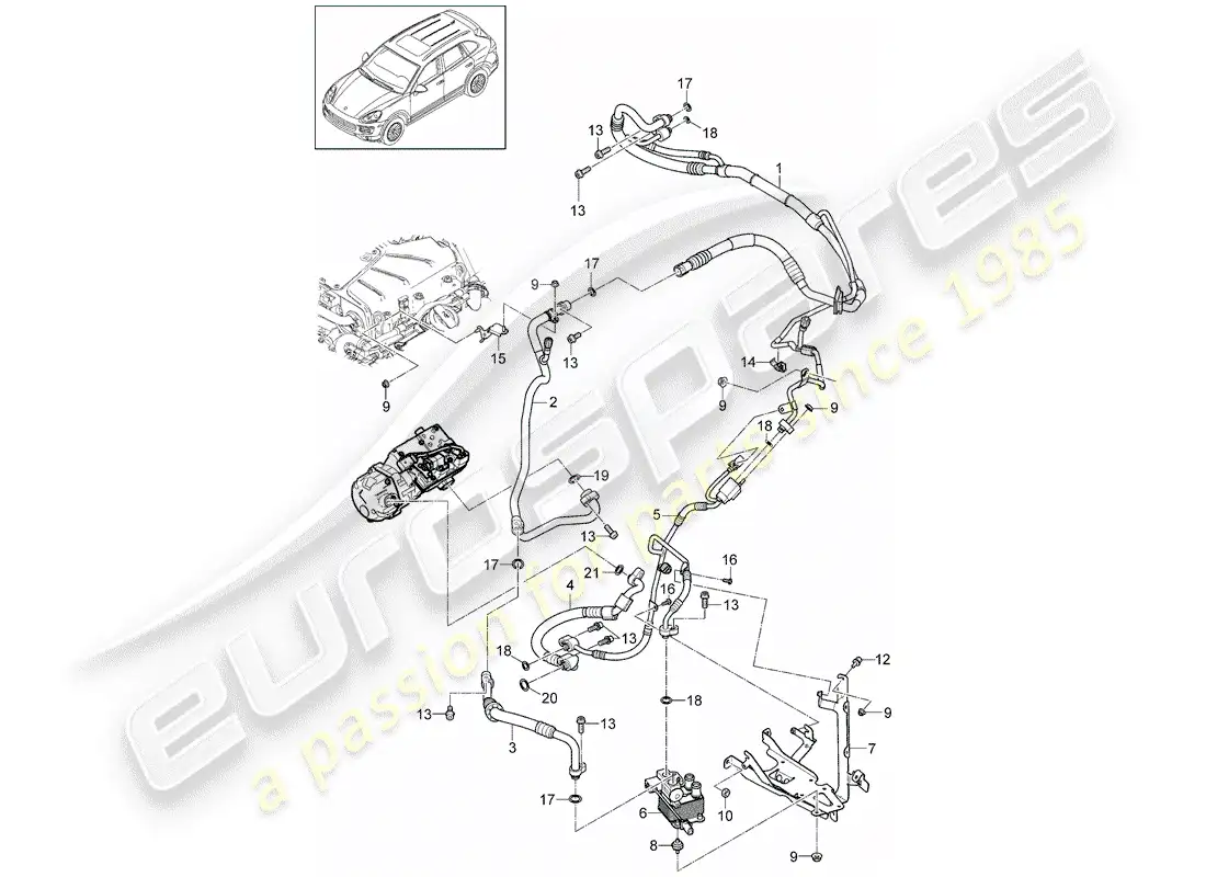 porsche 2013 (cayenne e2 92a) diagrama de piezas del circuito refrigerante