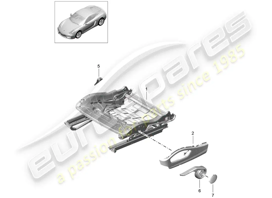 porsche 2015 (981 cayman) estructura del asiento diagrama de piezas