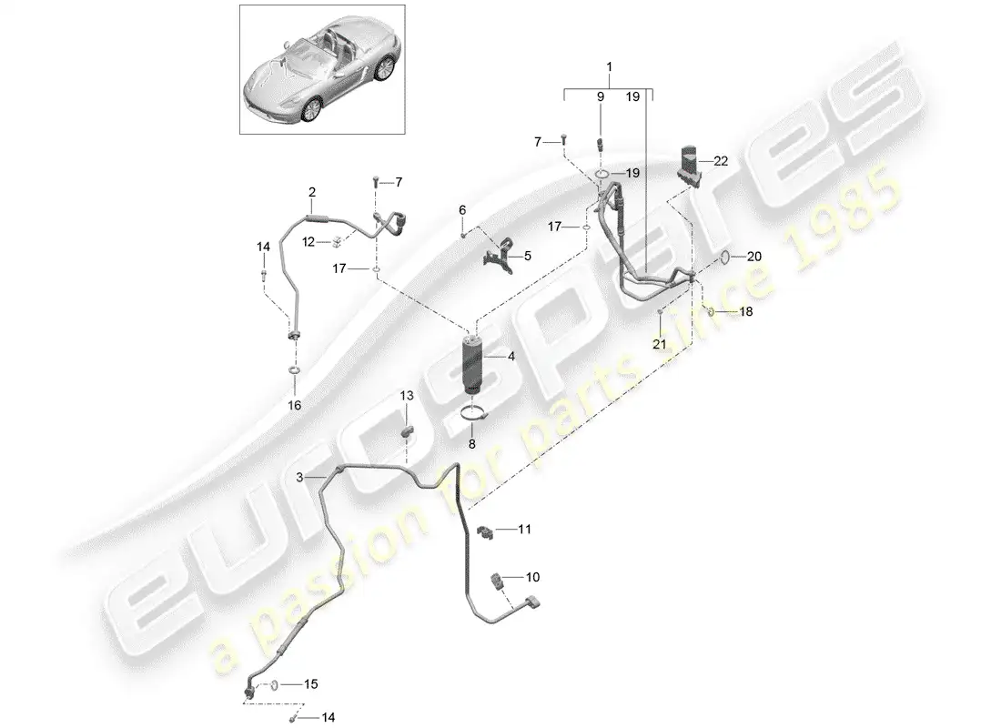 porsche 2018 (718 boxster) circuito refrigerante diagrama de piezas