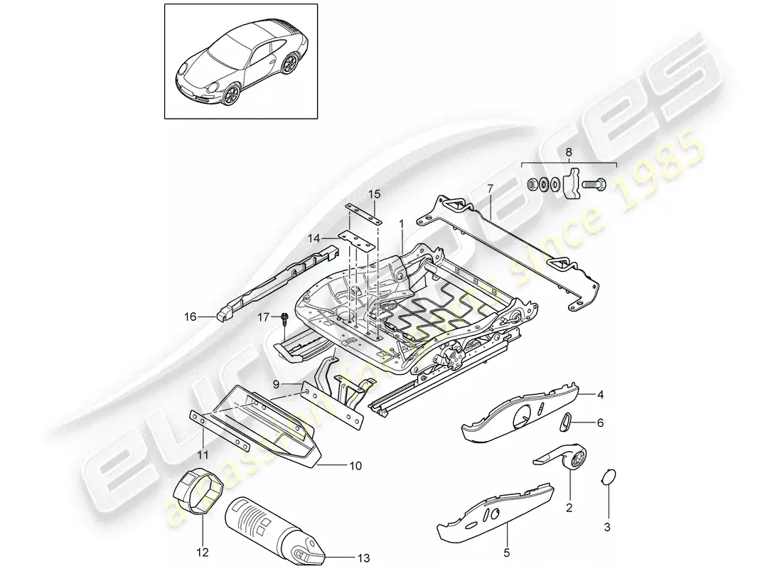 porsche 2012 (997-2) estructura del asiento diagrama de piezas