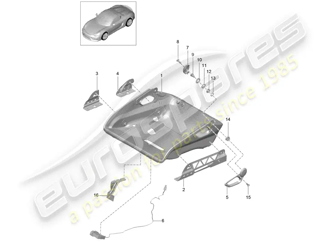 porsche 2016 (981 boxster spyder) asiento diagrama de piezas