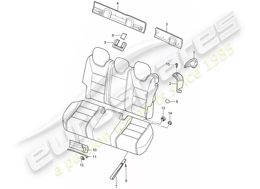 porsche 2008 (cayenne e1 9pa) respaldo del asiento trasero diagrama de piezas