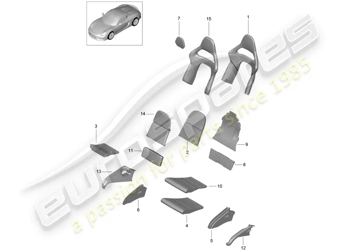 porsche 2016 (981 boxster spyder) parte de espuma diagrama de piezas