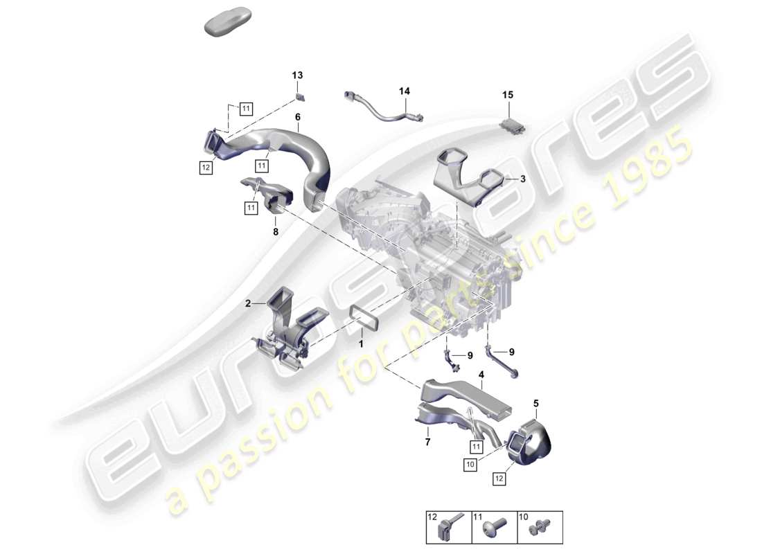 porsche 2023 (cayenne e3 pa) diagrama de piezas del tablero de instrumentos con guía de aire del aire acondicionado rhd