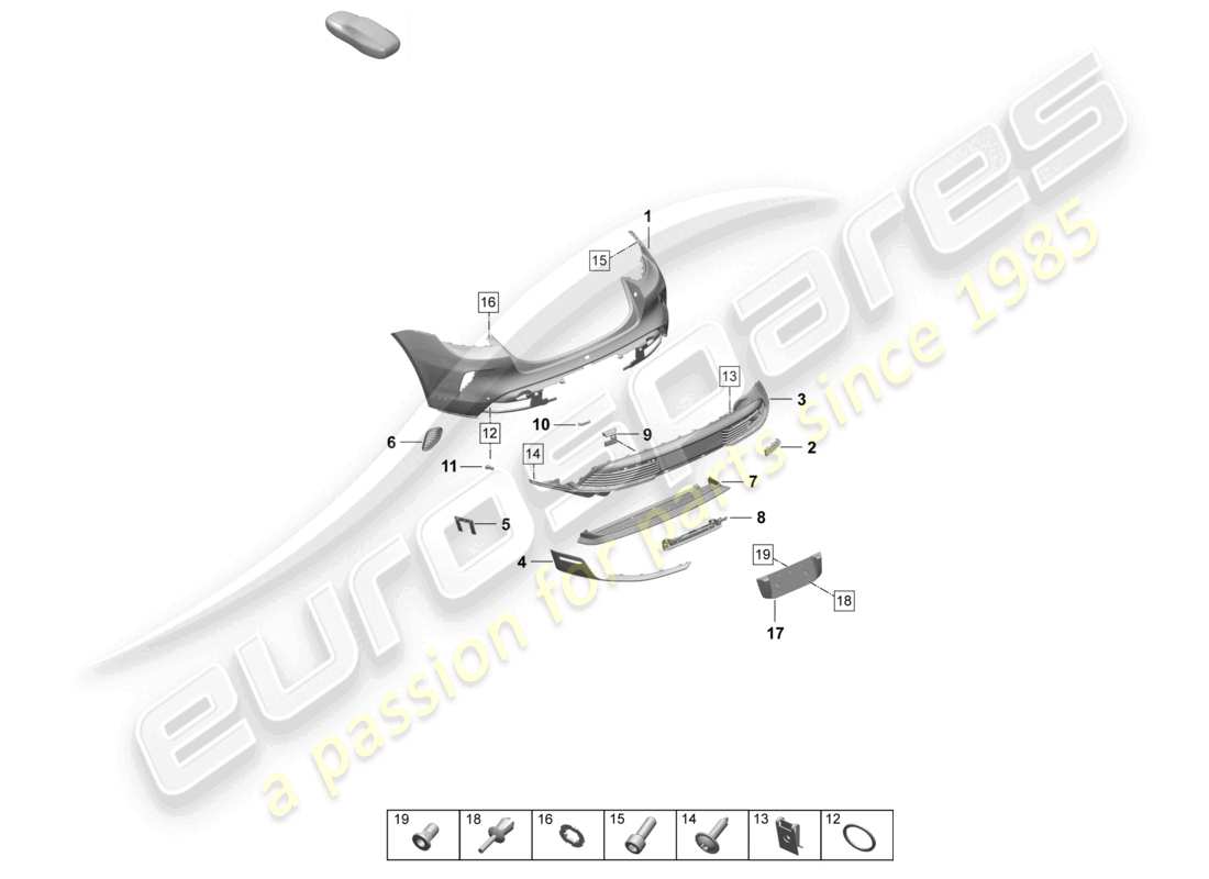 porsche 2025 (taycan 9j1-2) parachoques trasero modelo especial diagrama de piezas