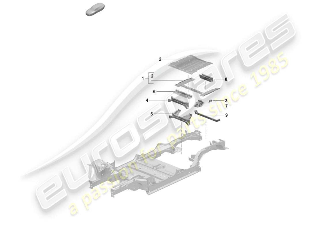 porsche 2024 (macan-e) placa inferior piso del compartimento de equipajes travesaño diagrama de piezas