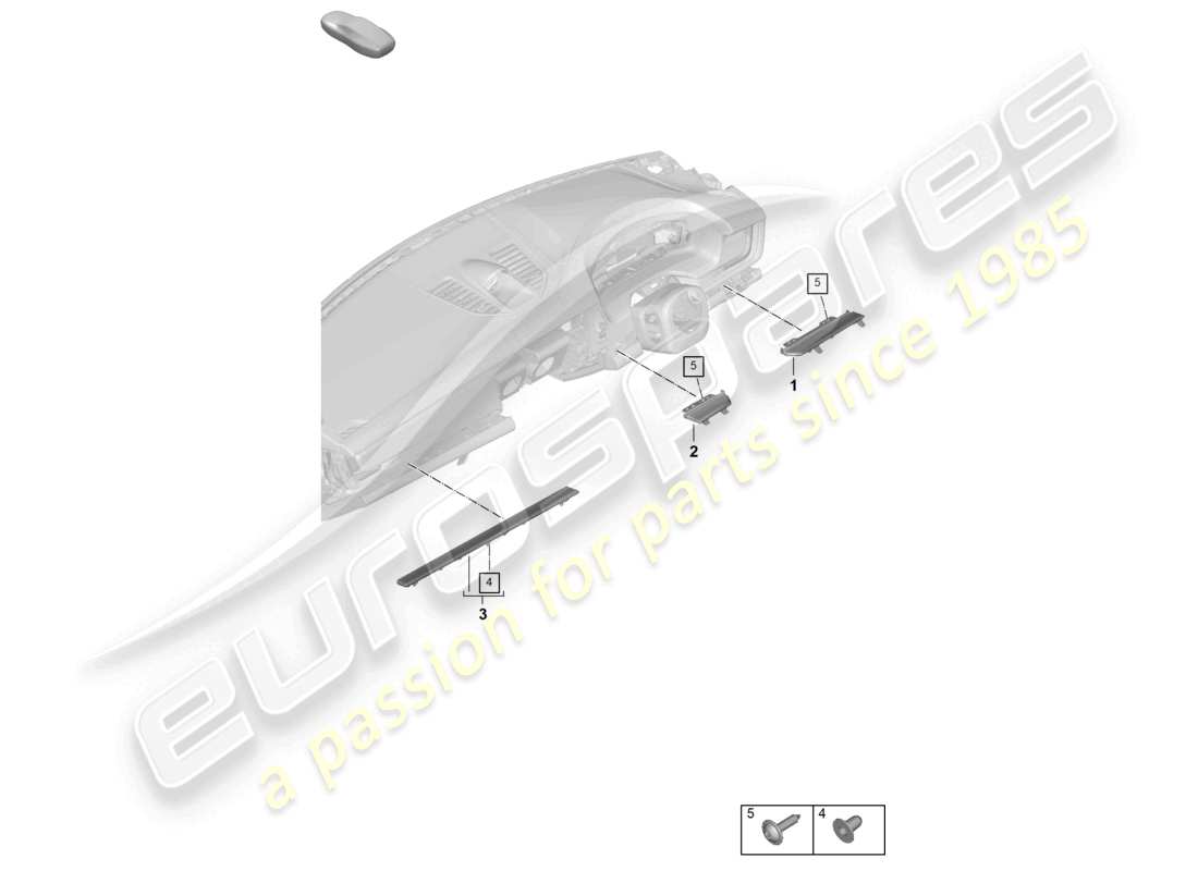 porsche 2024 (panamera 976) diagrama de piezas de las molduras inferiores de las piezas de fijación del panel del tablero