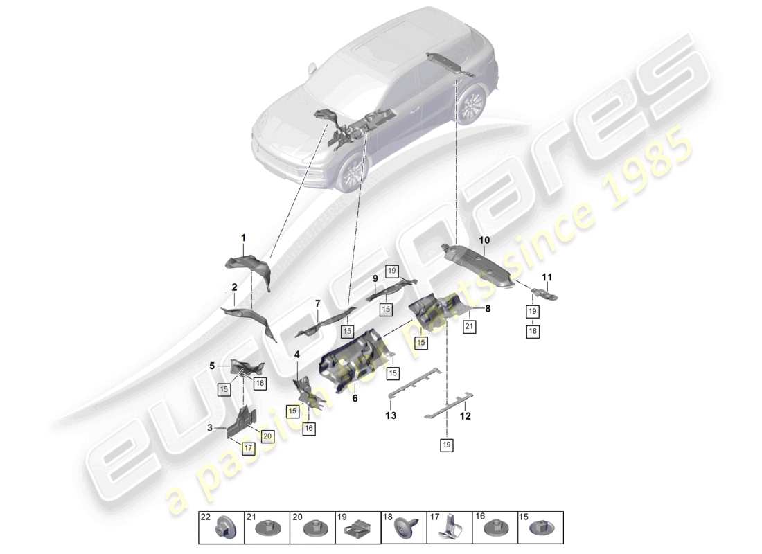 porsche 2024 (cayenne e3 pa) aislamiento térmico accesorios para bajos diagrama de piezas