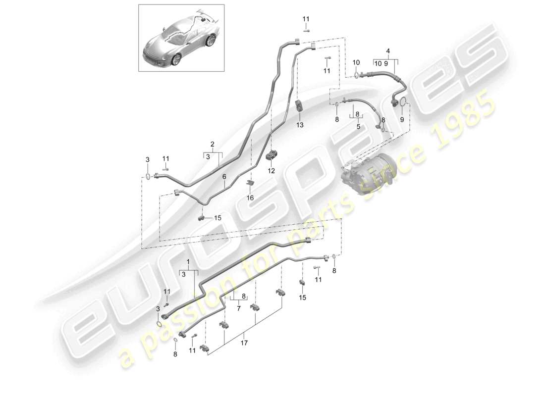 porsche 2021 (991-2 r/gt3/rs) circuito refrigerante de los bajos y la parte trasera d - mj 2018>> diagrama de piezas
