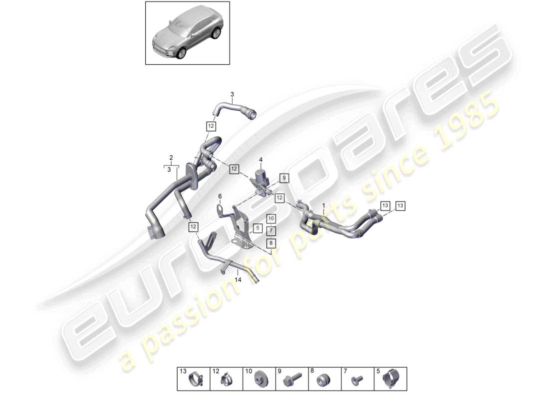 porsche 2021 (macan) diagrama de piezas del calentador r4 2,0l tfsi para modelos con calentador suplementario