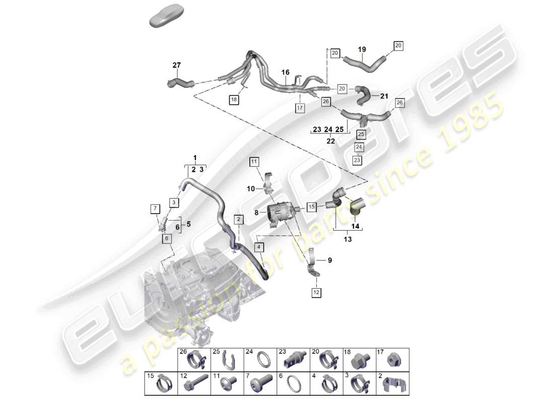 porsche 2025 (cayenne e3 pa) sistema de enfriamiento del refrigerante mangueras de refrigerante diagrama de piezas