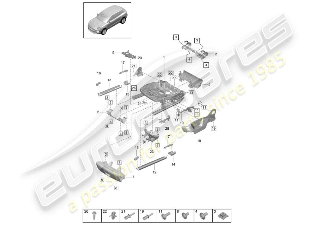 porsche 2021 (macan) marco para asiento accesorios varios asiento confort diagrama de piezas