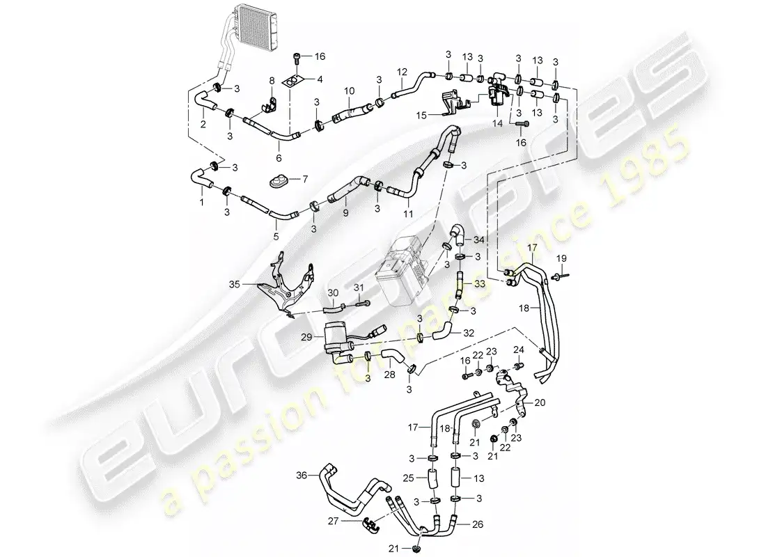 porsche 2004 (cayenne e1 9pa) aire acondicionado/calefacción/aux. calentador diagrama de piezas