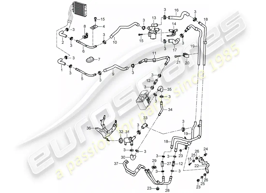 porsche 2004 (cayenne e1 9pa) aire acondicionado/calefacción/aux. calentador diagrama de piezas