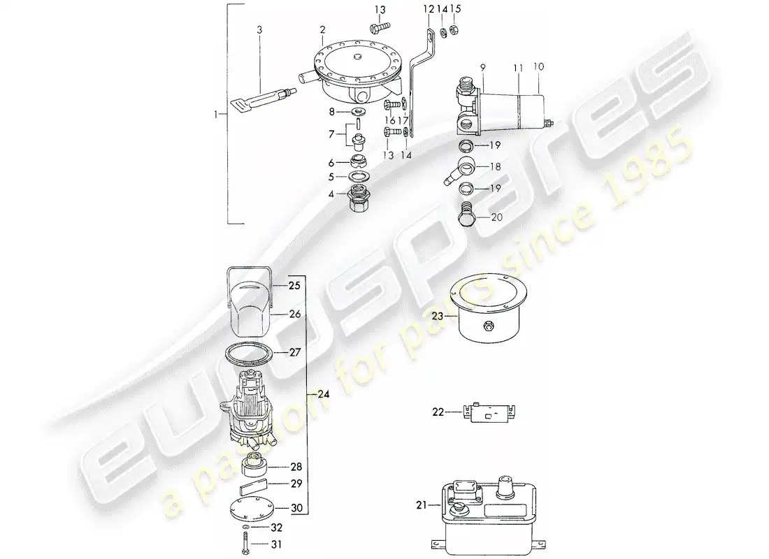 porsche 1972 (911) material de reparacion - para - calentador - - webasto - - medicion - bomba de combustible - transmisor de chispa de encendido - resistencia de serie diagrama de piezas