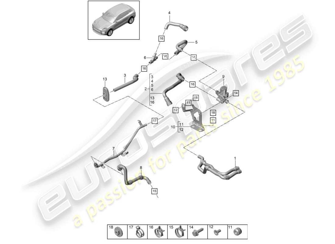 porsche 2021 (macan) calentador v6 caja de agua turbo para modelos con calentador suplementario d >>- diagrama de piezas mj 2019