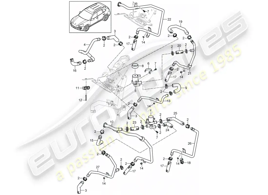 porsche 2012 (cayenne e2 92a) manguera diagrama de piezas