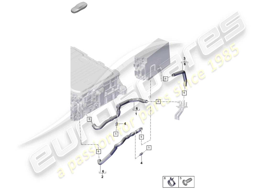 porsche 2023 (cayenne e3 pa) calefacción trasera sistema de refrigeración de la batería para vehículos con propulsión híbrida diagrama de piezas