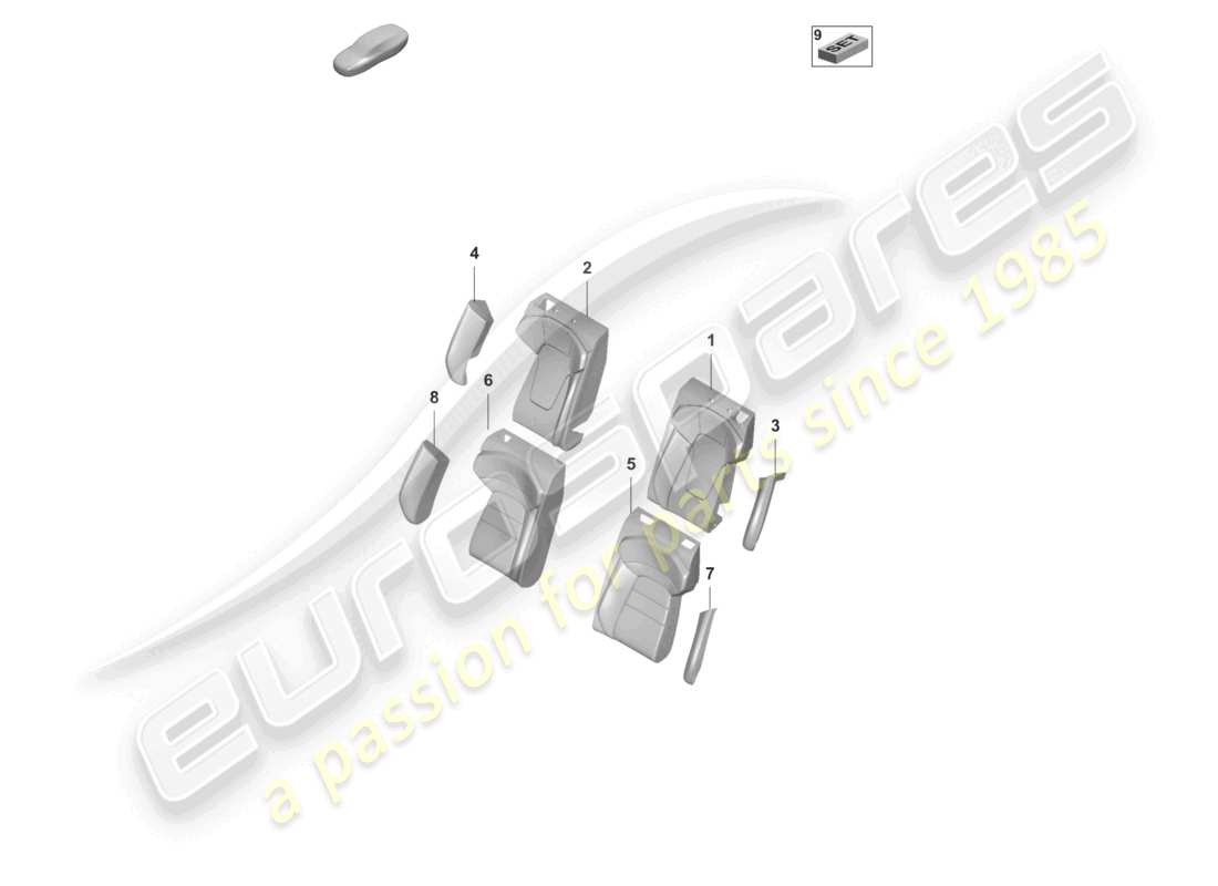 porsche 2026 (taycan 9j1-2) sección de espuma para el lado de apoyo del descanso. funda de respaldo asiento confort diagrama de piezas