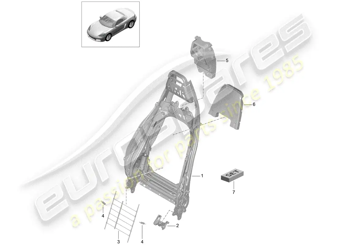 porsche 2019 (718 boxster) marco - respaldo diagrama de piezas