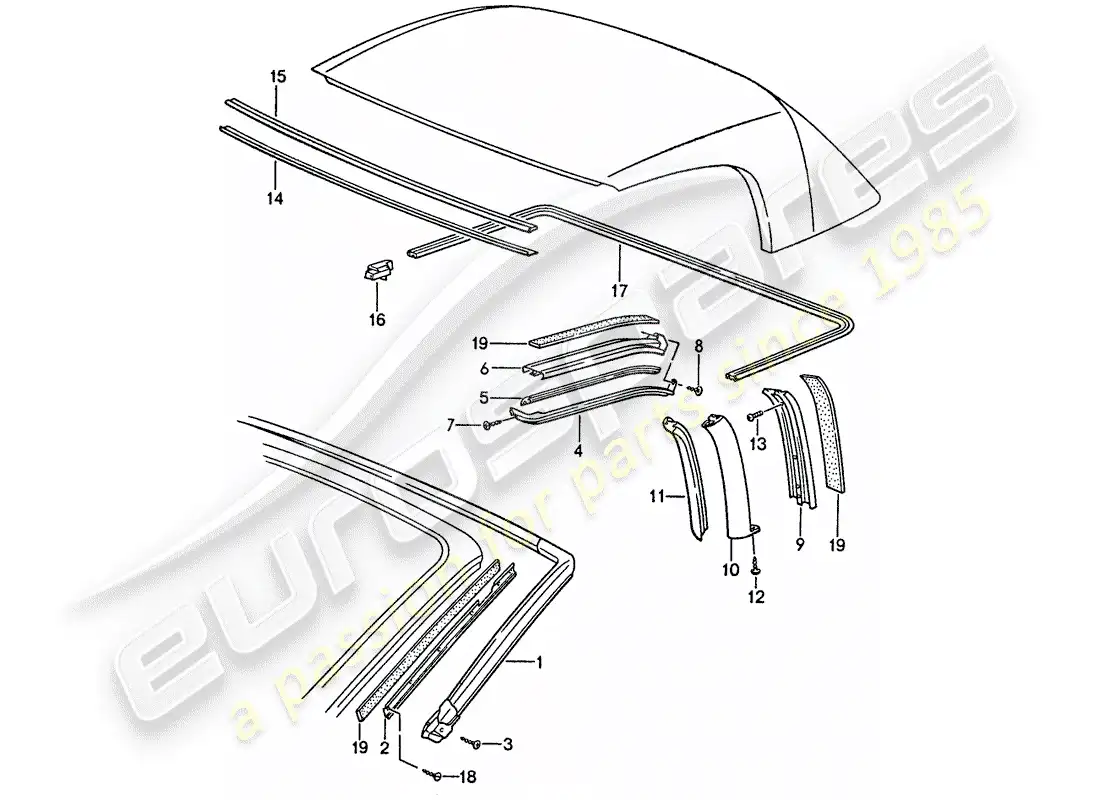 porsche 1990 (944) diagrama de piezas de la tira de sello