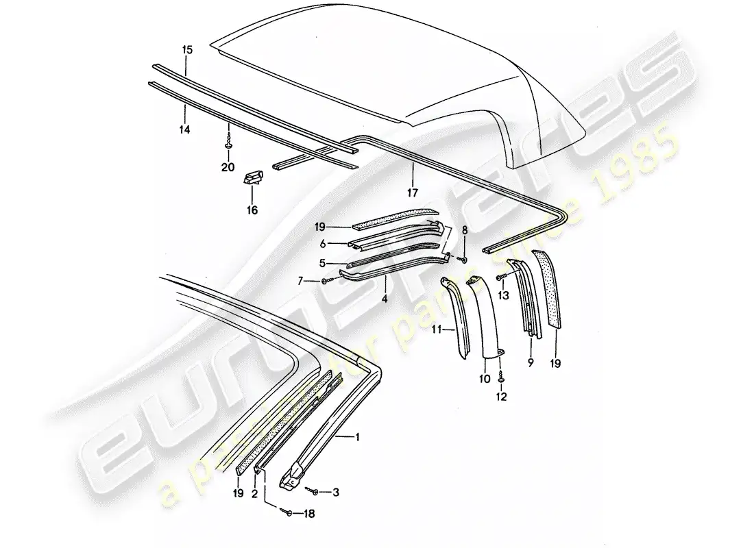 porsche 1993 (968) tira de sello diagrama de piezas