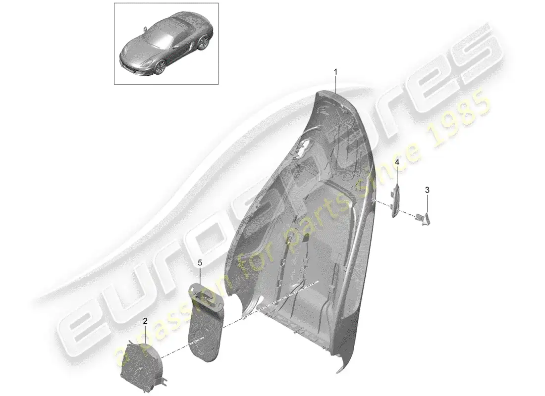 porsche 2015 (981 boxster) carcasa del respaldo diagrama de piezas