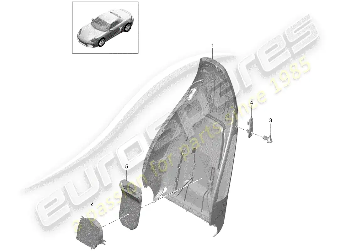 porsche 2019 (718 boxster) carcasa del respaldo diagrama de piezas