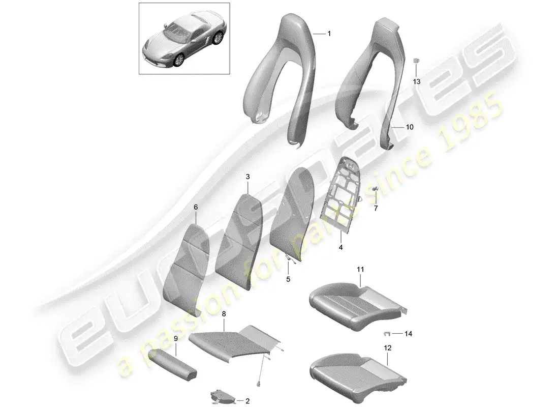 porsche 2019 (718 boxster) parte de espuma diagrama de piezas