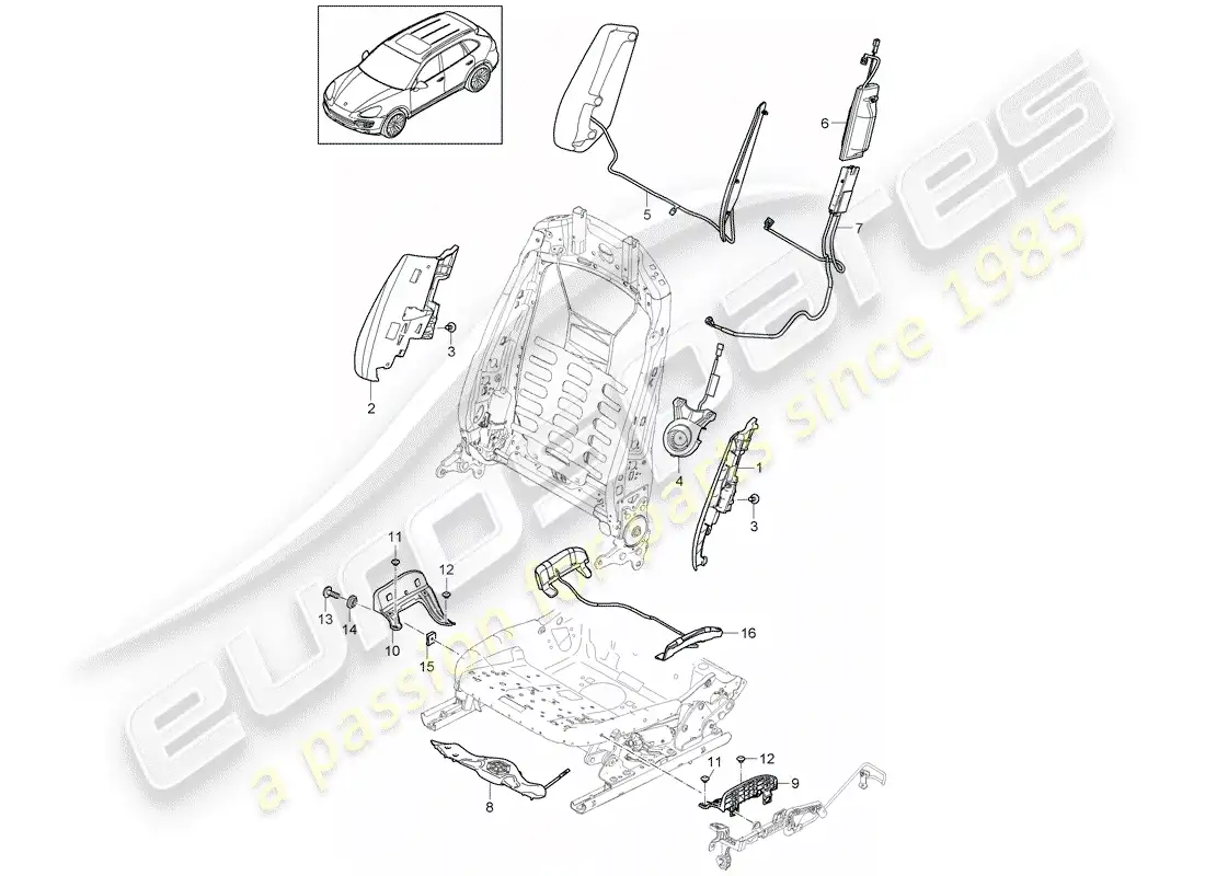 porsche 2015 (cayenne e2 92a) ajuste del ancho del asiento diagrama de piezas